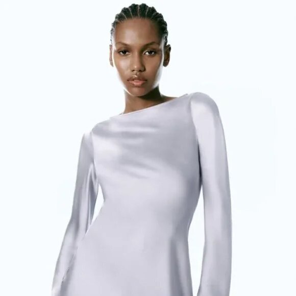 ZARA GRAY SATIN MINI DRESS - Picture 3 of 8